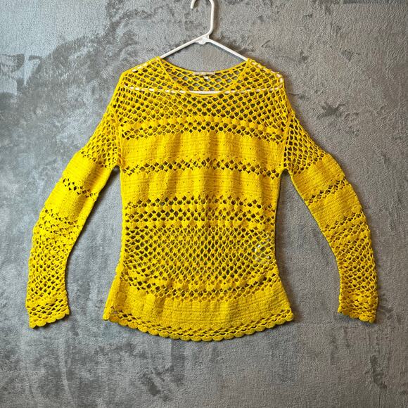 MAJE Crocheted Cotton Sweater In Yellow Size 1 (Small) Boho Bohemian - Picture 1 of 6